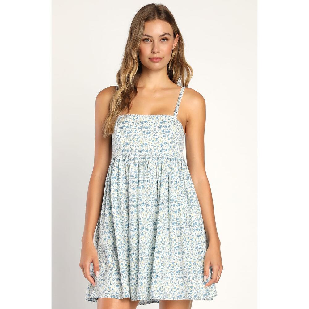 Lulus Always Darling Floral Print Babydoll Dress Mini Light Blue